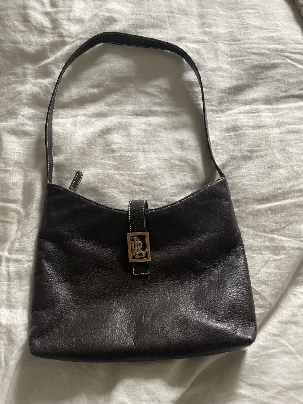 Lauren by Ralph Lauren leather handbag dark brown slouchy shoulder bag